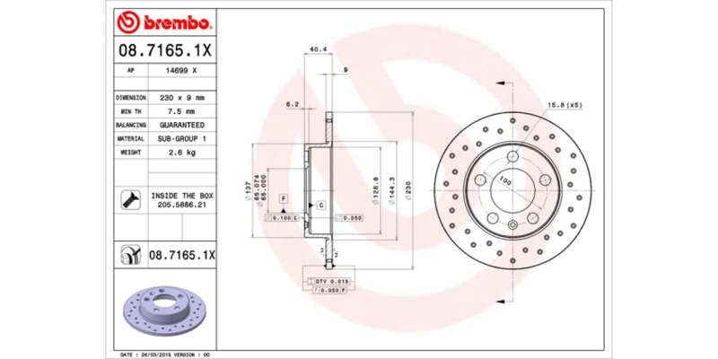 Brake Disc Rear (2 In Box) Vw Audi A3 Seat (Brembo 0871651X)