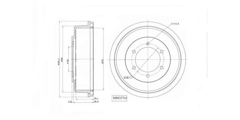 Brake Drum Rear Mitsubishi Colt 2.8D,2.8Tdi 1999 2009 (Single)