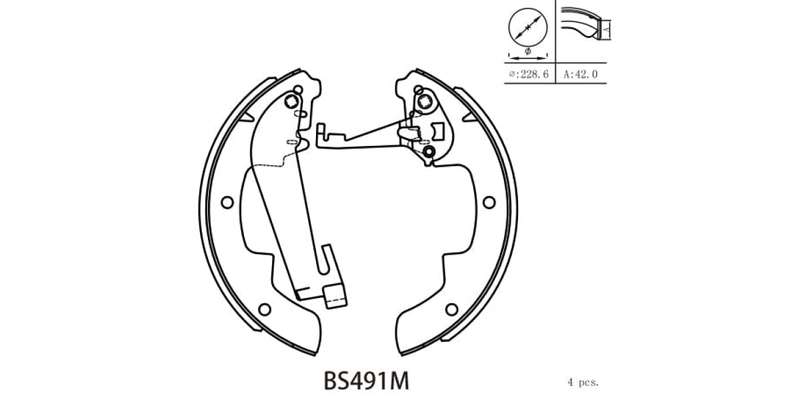 Brake Shoe 491 Opel Kadett (80 84) Toyota Condor (00 05) Corolla (79 88) Cressida (77 89) Stallio...