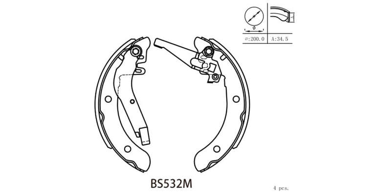 Brake Shoe 532 Toyota Conquest (84 93) Corolla (84 02) Tazz (97 06) (BS532M) MOTOPART