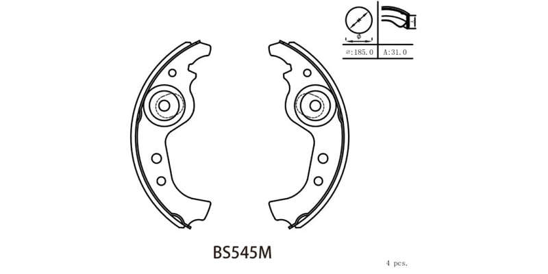 Brake Shoe 545 Fiat Uno Cento,Fire,Mia,Pacer (1990 2000) (BS545M) MOTOPART
