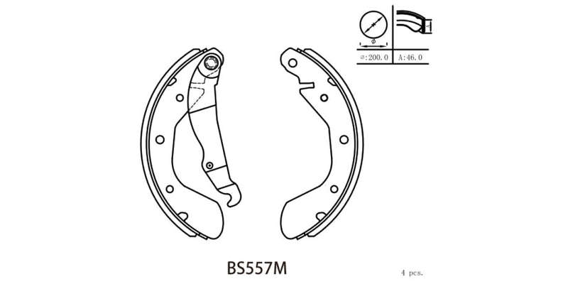 Brake Shoe 557 Daewoo Cielo 1.5 (96 98) Espero (95 98) Opel Astra 140,160,180,200 (93 99) CoRear ...