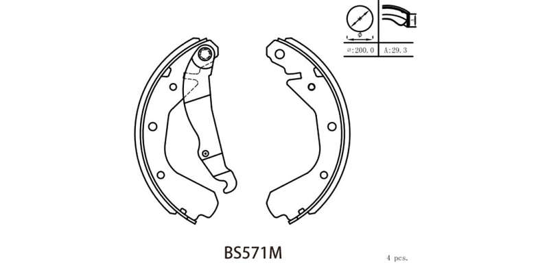 Brake Shoe 571 Oepl CoRear Solida Classic Lite, Hatch Sedan (1996 2007) (BS571M) MOTOPART