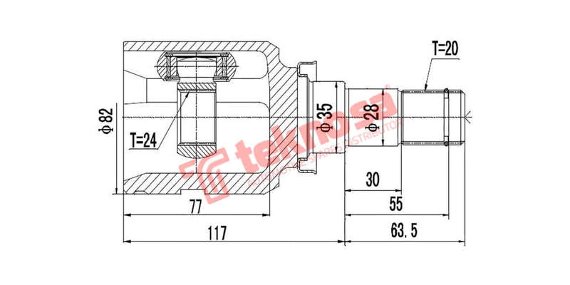 Inner Cv Joint Toyota Corolla,Verso,Mr2,Rav 4 (1Zz-Fe) 1.8Vvti 01-08 (LHS)