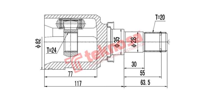 Inner Cv Joint Toyota Corolla,Verso,Mr2,Rav 4 (1Zz-Fe) 1.8Vvti 01-08 (LHS)