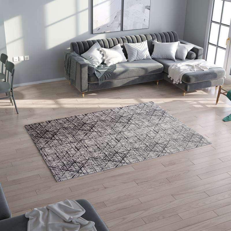Digital Black Line Washable Rug