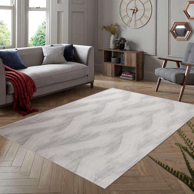 Digital Grey Wave Washable Rug