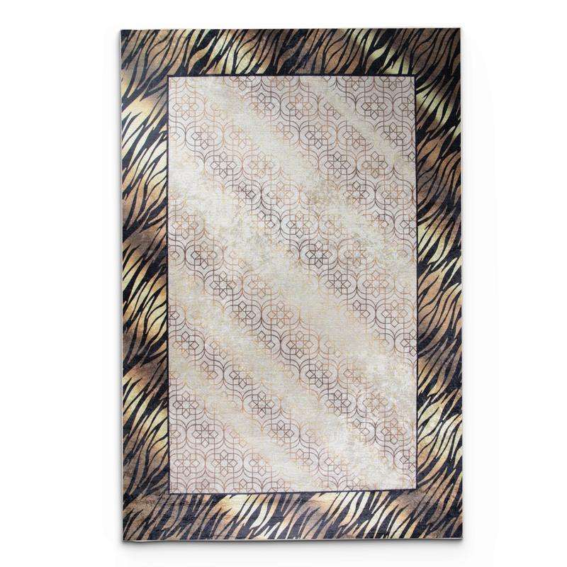 Digital Printer Black Beige Gold Rug