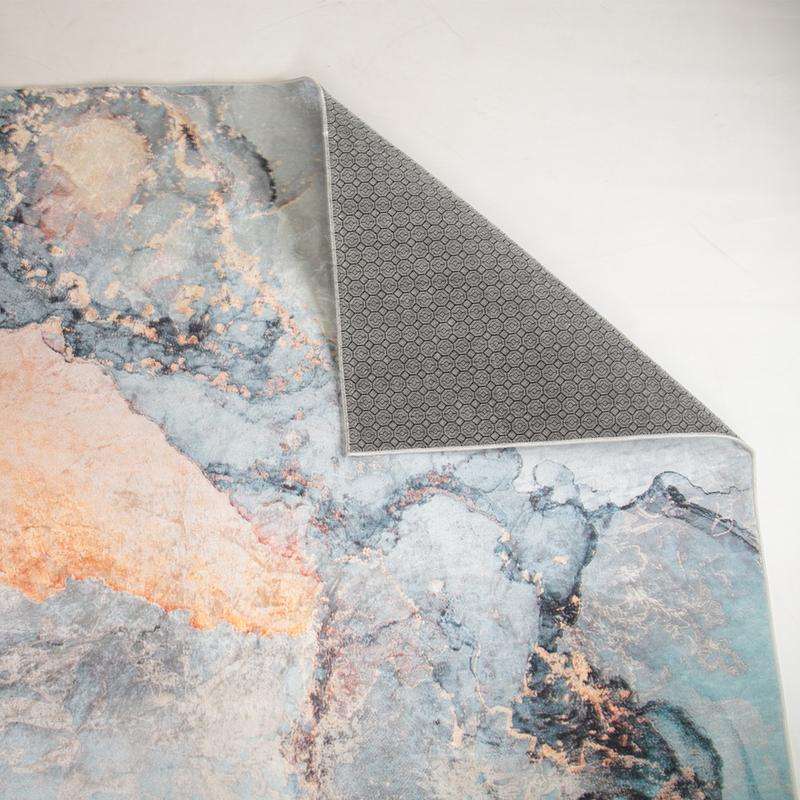 Digital Printer Black Turquoise Gold Rug