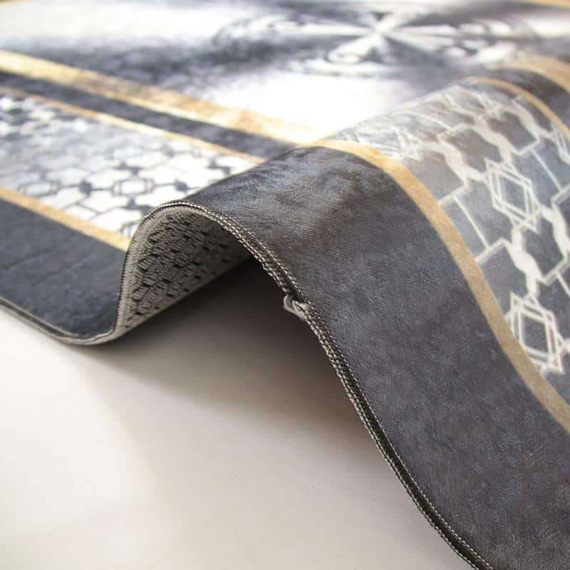 Digital Printer Black White Gold Rug