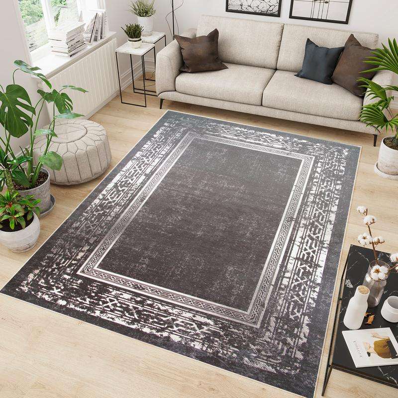 Digital Printer Black White Rug
