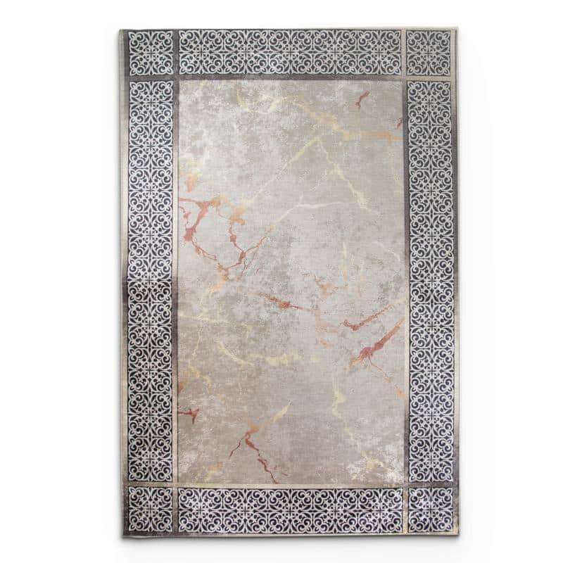 Digital Printer Cream Black Gold Rug