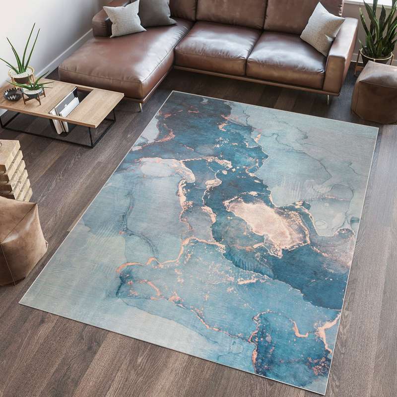 Digital Printer Cream Blue Rug