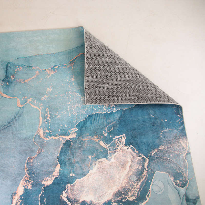 Digital Printer Cream Blue Rug