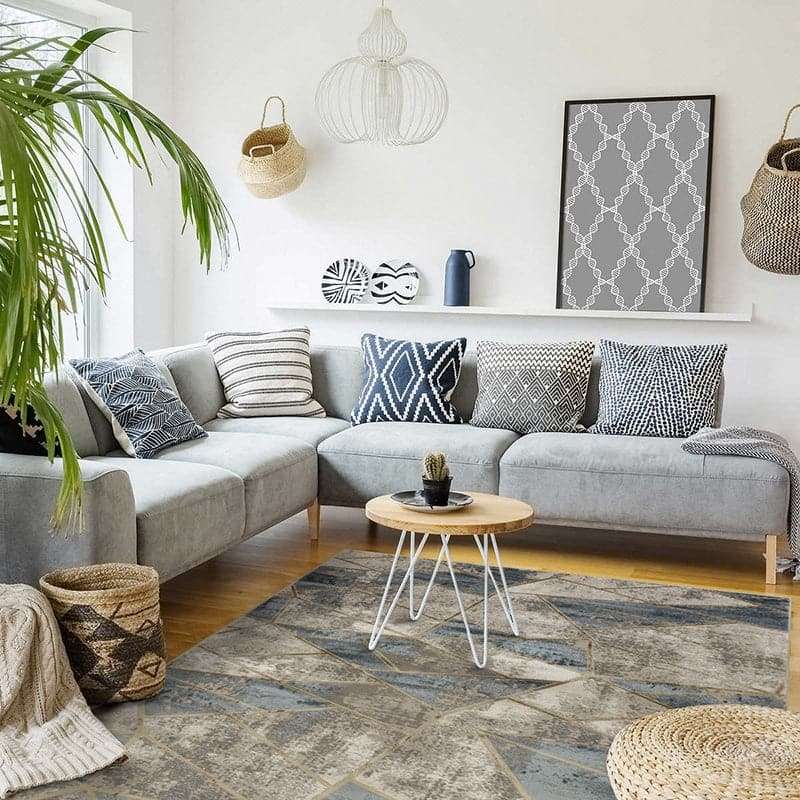 Star Modern Beige Blue Triangle Rug