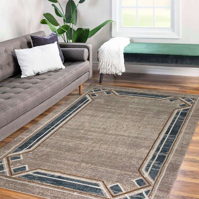Star Modern Beige Blue Frame Rug