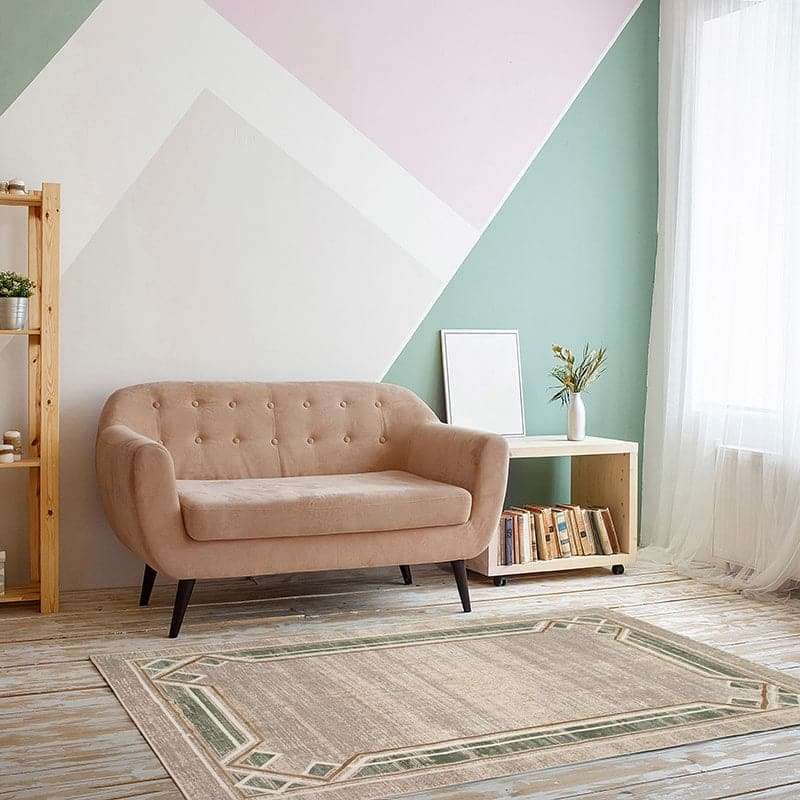 Star Modern Beige Green Frame Rug