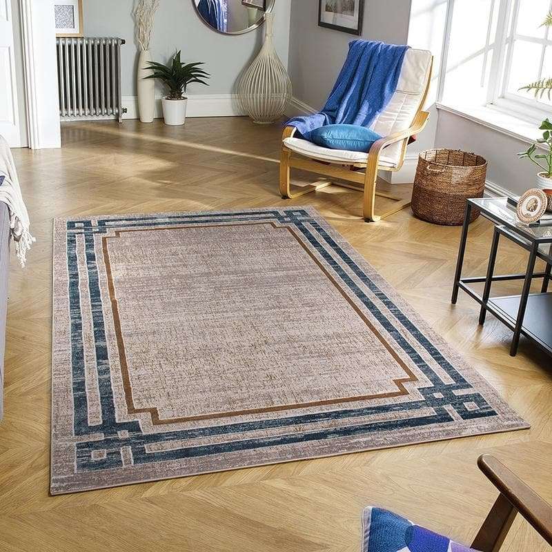 Star Modern Blue Frame Rug