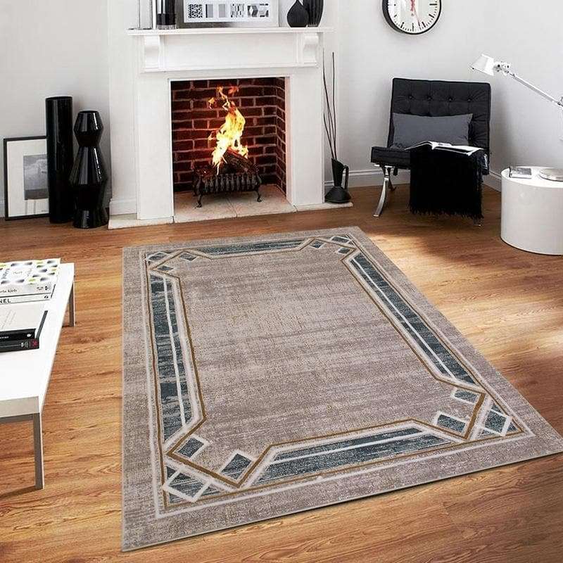 Star Modern Turquoise Frame Rug