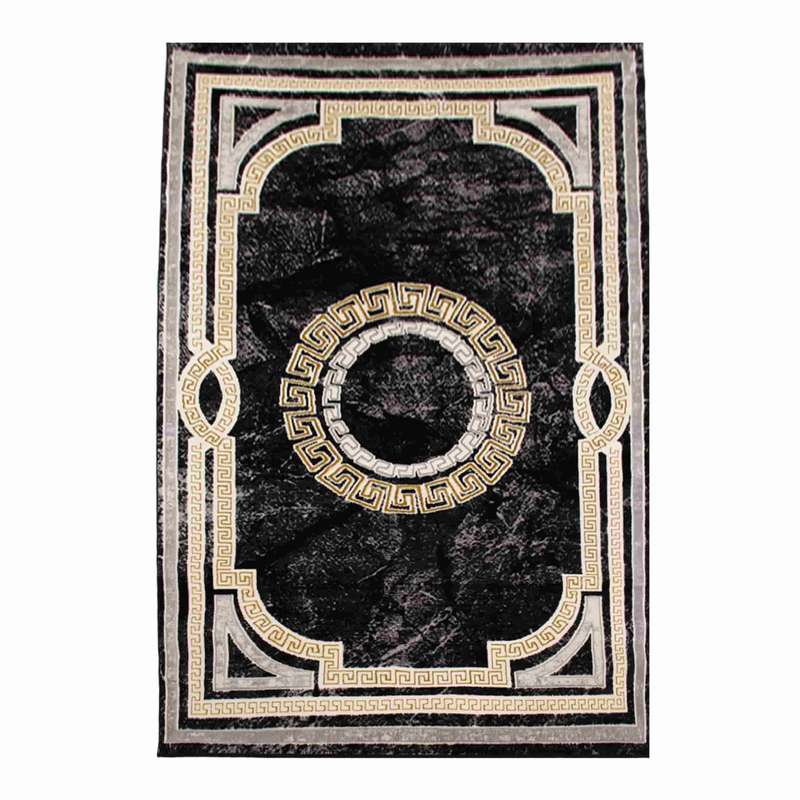 First Class Polyester Black Grey Circle Rug