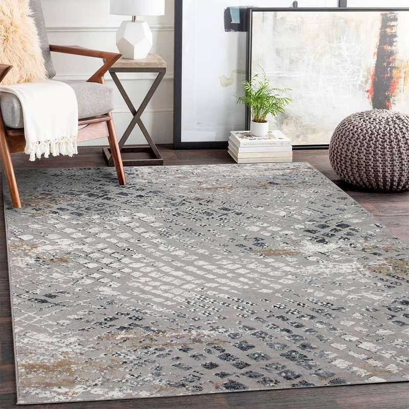 Merry Blue Square Grey Rug