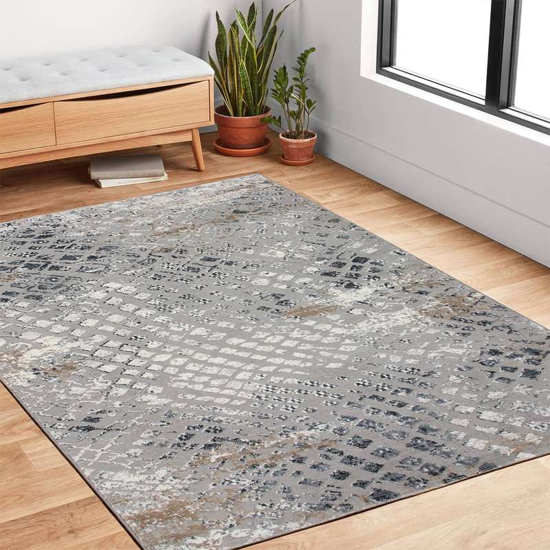 Merry Blue Square Grey Rug