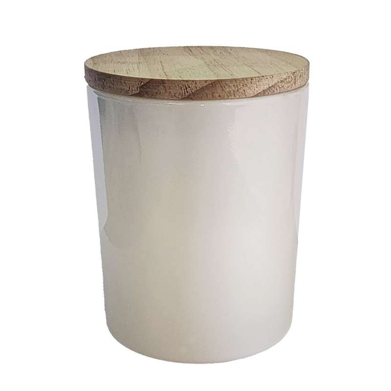Glass Jar with Wooden Lid - White-coated