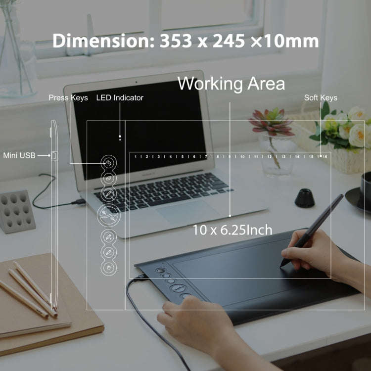 HUION H610Pro V2 5080LPI Professional Art USB Graphics Drawing Tablet for Windows / Mac OS, with Bat