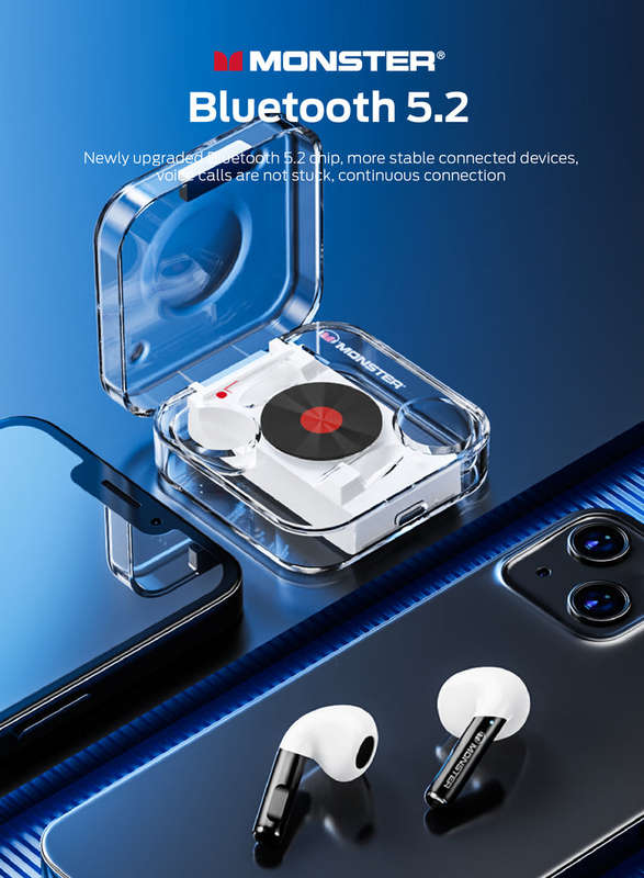 MONSTER XKT01 Wireless Bluetooth 5.2 Earphone TWS Headphones With Mic - White