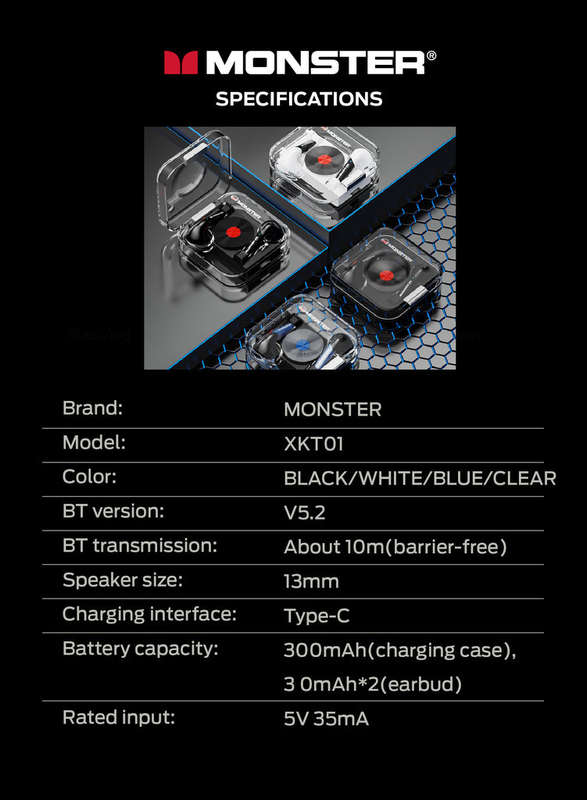 MONSTER XKT01 Wireless Bluetooth 5.2 Earphone TWS Headphones With Mic - White