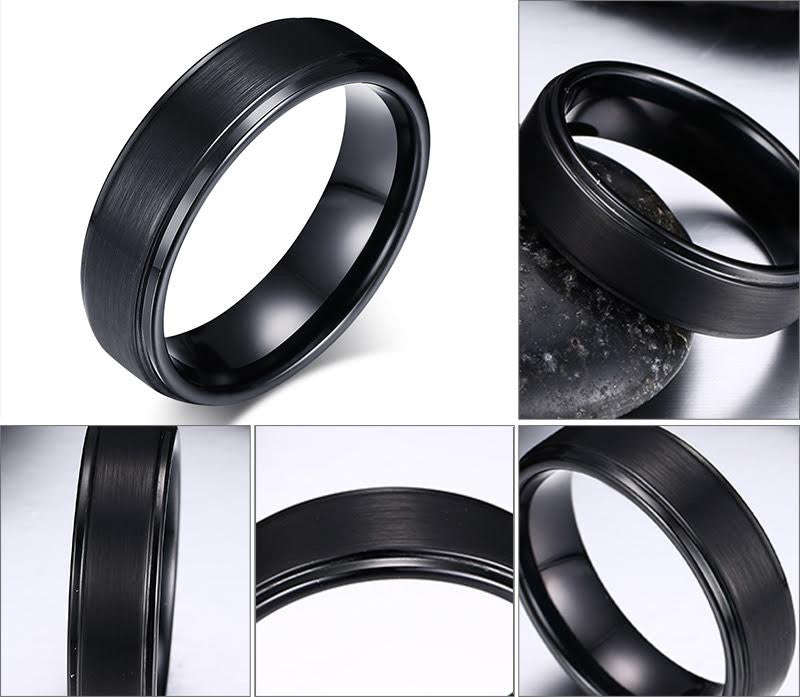 Men's Black Tungsten Carbide Ring with Groove detail - US 9