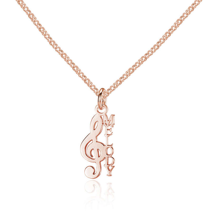 Personalized Name Necklace, Musical Design - Rose Gold Plated