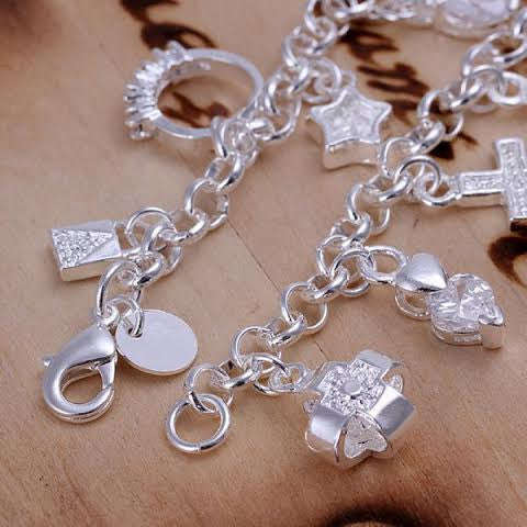 925 Sterling Silver Filled Mixed Charm Bracelet
