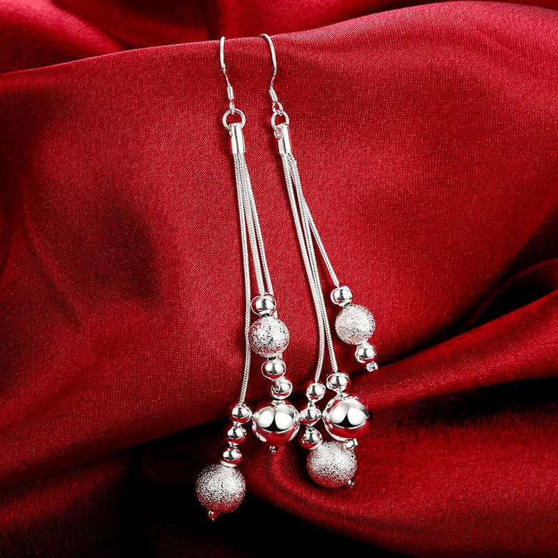 925 Sterling Silver filled Ladies 3 tier design dangle earrings with bead detail
