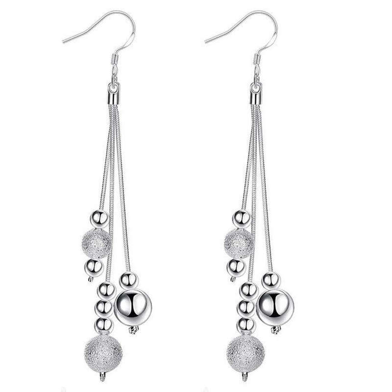 925 Sterling Silver filled Ladies 3 tier design dangle earrings with bead detail