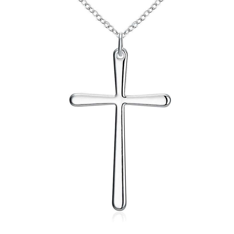 925 Silver filled plain design cross pendant with Free chain included