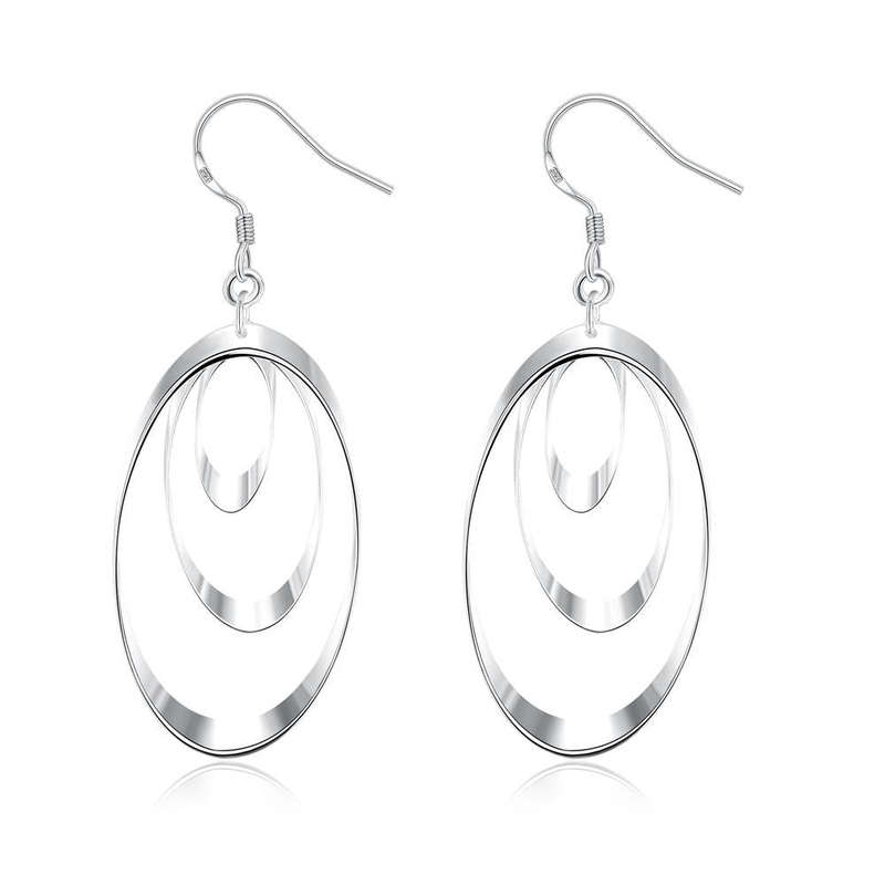 925 Sterling Silver filled Ladies 3 tier design dangle earrings