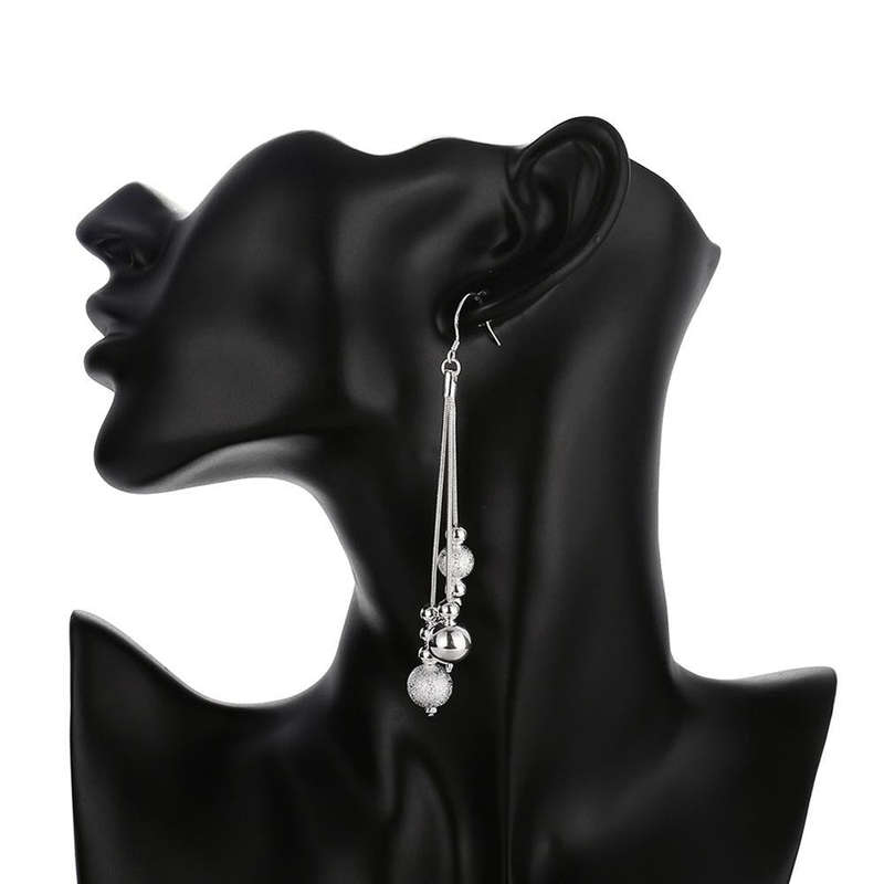 925 Sterling Silver filled Ladies 3 tier design dangle earrings with bead detail