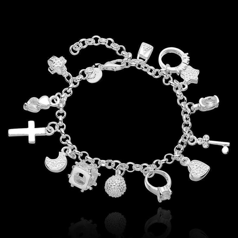 925 Sterling Silver Filled Mixed Charm Bracelet
