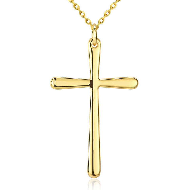 18K RGP in yellow gold, Plain design Cross pendant with FREE chain included