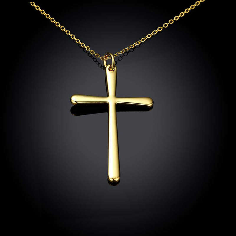 18K RGP in yellow gold, Plain design Cross pendant with FREE chain included