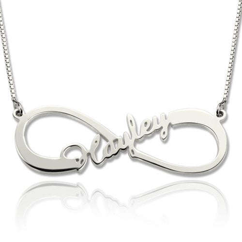 Personalized Name Necklace, Infinity with a Name, Gold or Silver - Silver