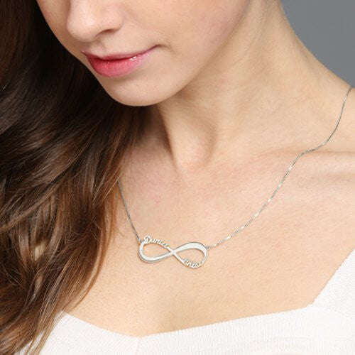 Personalized Name Necklace, Infinity design with 2 names - Silver