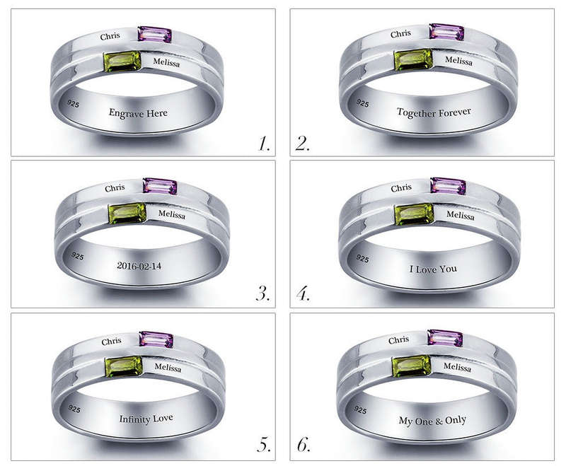 Personalized Solid Silver Ring, dual name design with blue and green CZ stones - US 6