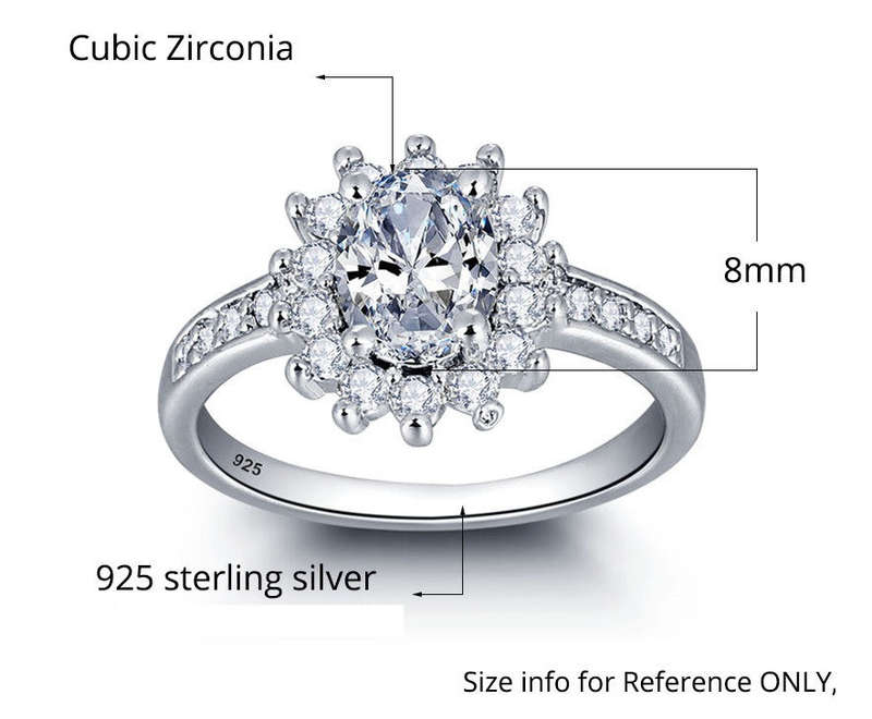 Personalized Solid Sterling Silver Engagement ring adorned with CZ stones - US 8