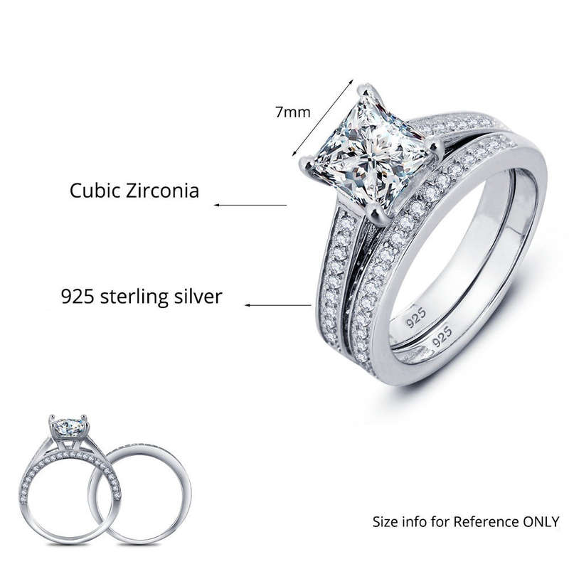 Engagement \ Wedding Solid Silver Ring, with 2ct Cr Stone and Personalized inscription - US 8