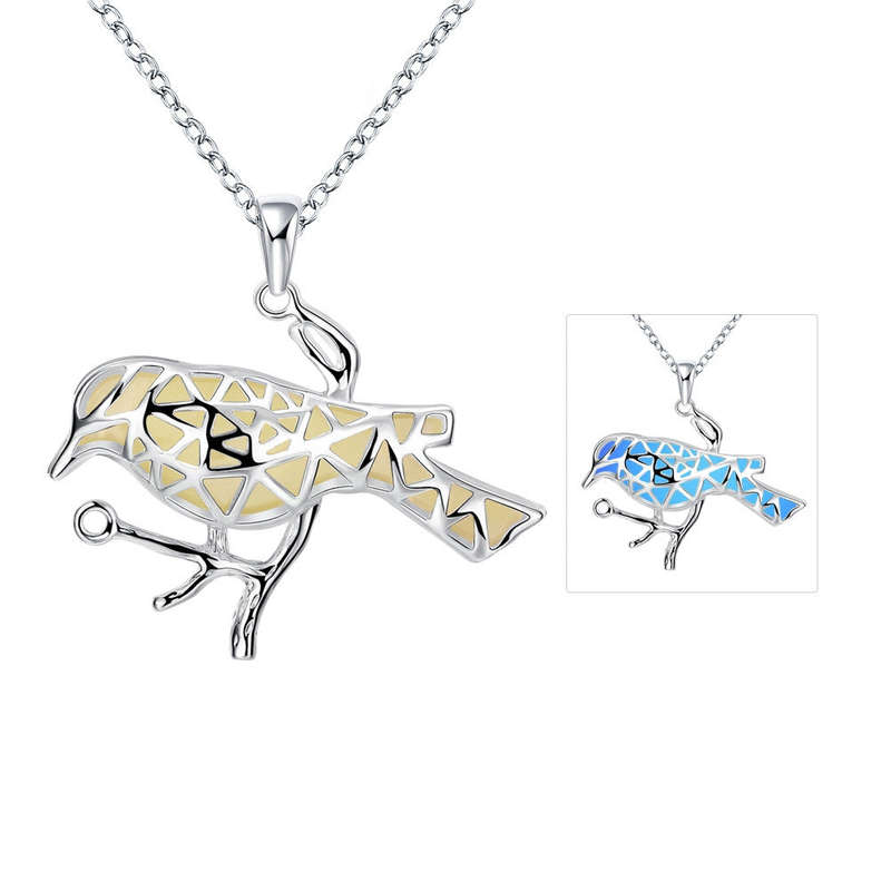 925 Sterling Silver Filled Glow in the dark pendant Bird design