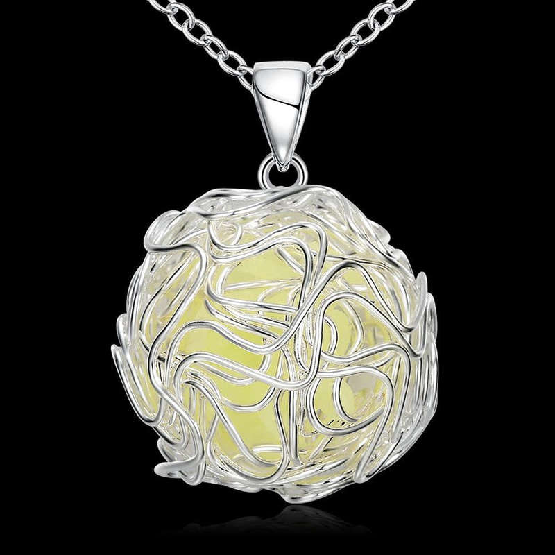 925 Sterling Silver Filled Glow in the dark pendant Ball design