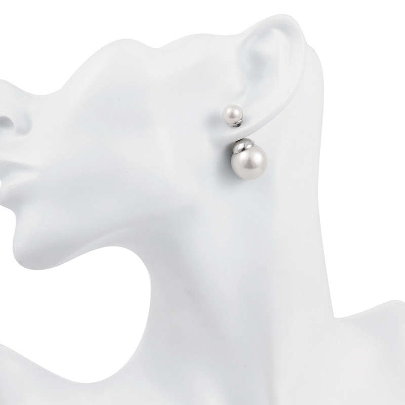 18K RGP in white gold, Ladies dior style earrings with white faux pearl detail