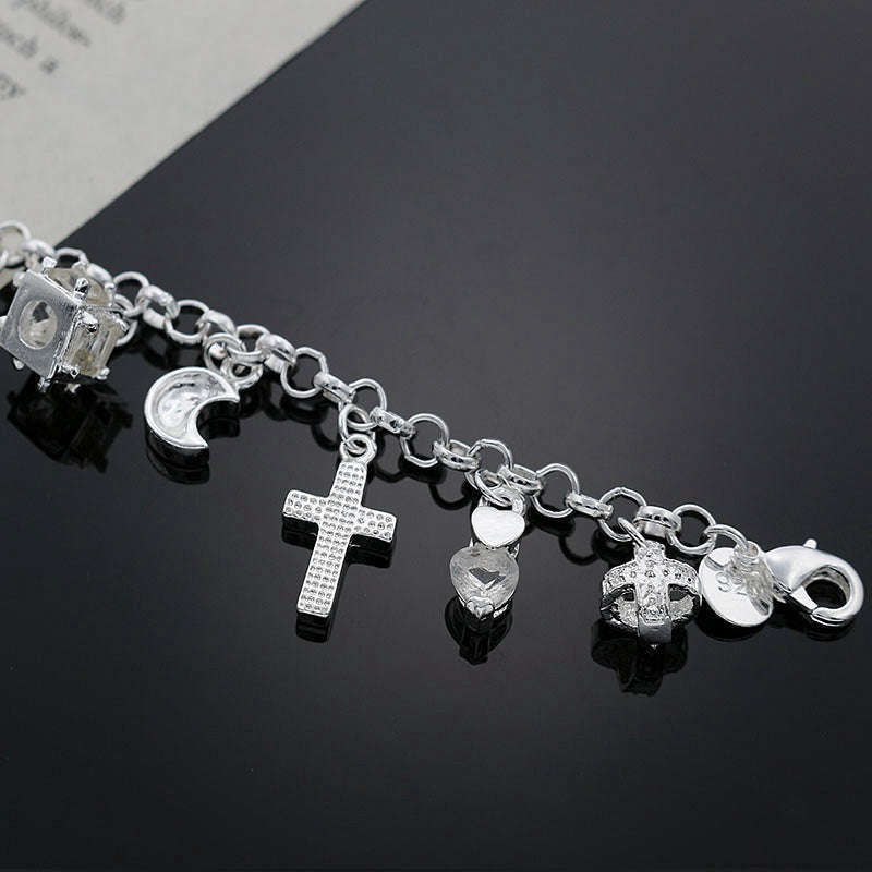 Designer 925 Sterling Silver filled Charm bracelet with 12 charms included